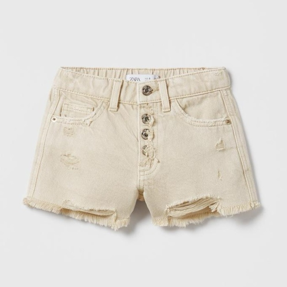 Zara Kids Cream frayed Denim Shorts